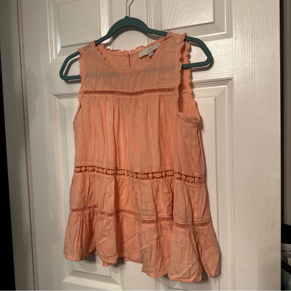 Ann Taylor Loft Womens Small Peach Boho Lace Babydoll Sleeveless Top Tank